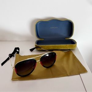 GUCCI Web Aviator Sunglasses, Green/Red/Gold